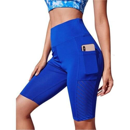 Patchwork Women Shorts Fitness Push Up Trainning Running Quick Drying Sportwear Shorts Casual Gym Cycling Pockets Shorts Female