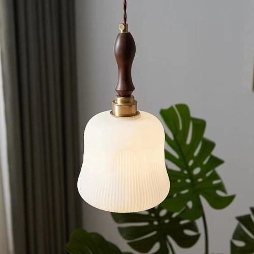 New personality Japanese style brass milk white glass chandelier restaurant bar cafe hotel room headbed walnut chandelier