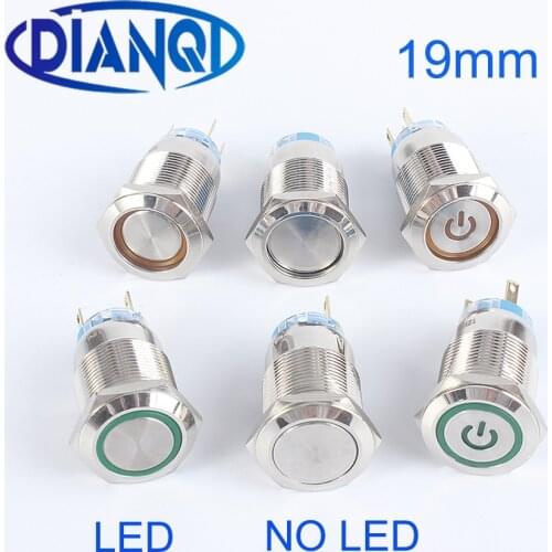 19mm Waterproof 12V 24V 220V 3V Metal Push Button Switch Latching Momentary Reset Horn LED Press Ring Light Car Auto PC Power