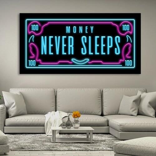 Money Never Sleep Canvas Wall Art Modular Pictures Motto Paintings Printed Nordic Poster Letter Home Decor Bedroom Wall Art