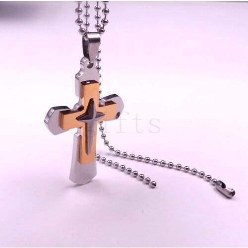 Wholesale Stainless steel cross pendant Mens fashion pendant and ball Necklace