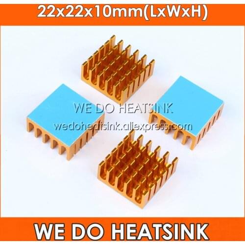 WE DO HEATSINK Gold 22x22x10mm Aluminum Radiator Heat Sink With Blue Thermal Adhesive Heat Transfer Pad( Double side tape)