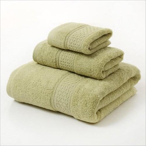 3pcs Towel Set Solid White Hand/Face/Bath Washcloth Pure Cotton Green Grey 70*140cm Beach Toalla For Hotel Home Bathroom Textile