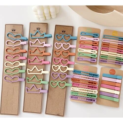 Hollow Fluffy Hair Barrette Colorful Bow Geometric Matte Hair Clip Korea Square Scrub Hairpin Set Girl Hair Accessories Set