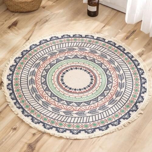 National Wind Cotton Print Home Living Room Rug Coffee Table Mat Floor Mats Bedroom Study Round Carpet