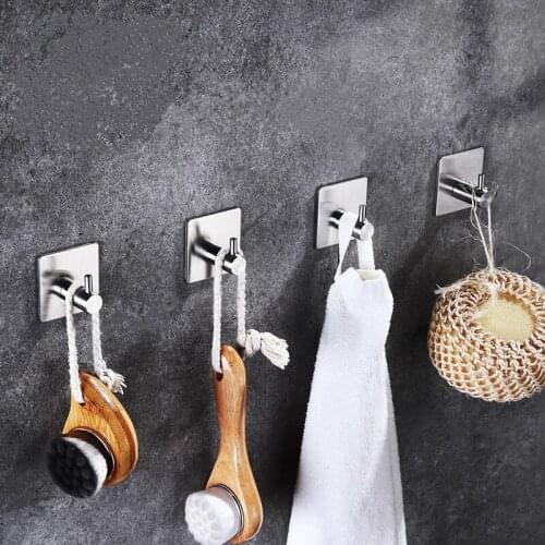 Punch-Free 304 Stainless Steel Wall Hook Strong Kitchen Bag Hanger Self Adhesive Sticky Home Bathroom Storage Hanging Rack