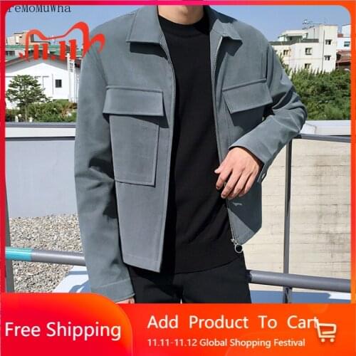 AreMoMuWha2020 New Mens Autumn Big Pocket Jacket Korean Style Trendy Handsome Jacket Casual Loose All-match Clothes Men Jacket