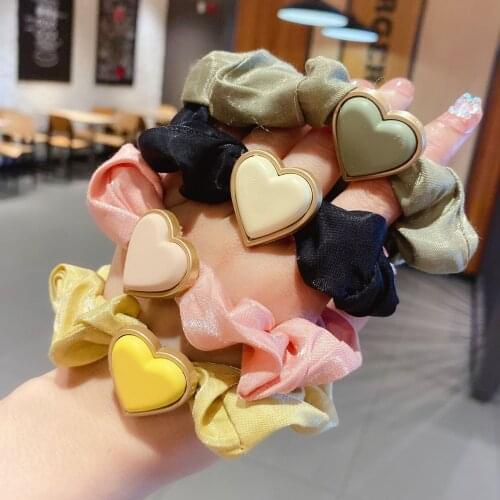 Solid Coor Love Heart Hair Scrunchies Fabric Elastic Hair Bands for Women Girls Ponytail Holder Hair Ties Accessories Headwear