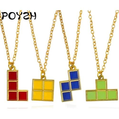 Red yellow blue green Tetris game Pendant Necklace Gifts to friends who like to eliminate the square game
