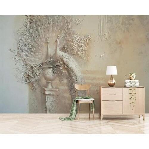 Diantu Custom wallpaper European retro 3D embossed peacock background wall living room bedroom TV background 3d wallpaper