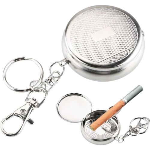 Portable Mini Stainless Steel Ashtray with Key Chain Pocket Ashtray Vehicle Cigarette Ashtray