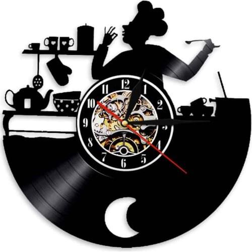 Bon Appetite Kitchen Chef Vinyl Record LP Wall Clock Cooking Home Decorative Lighting Wall Decor Lamp Watch Housewarming Gift