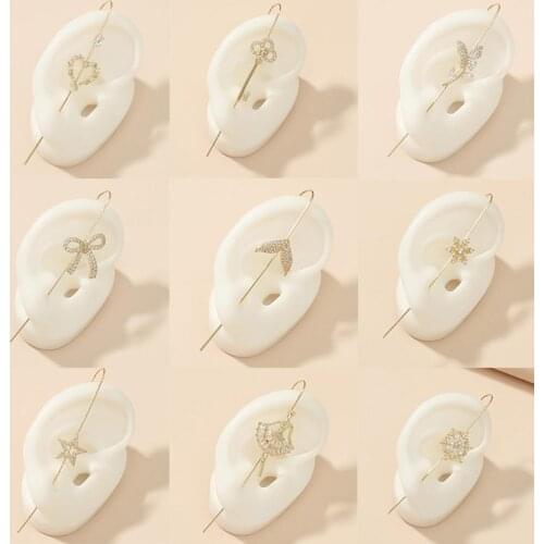 New Ear Needle Wrap Crawler Hook Lightning Earrings for Women Surround Auricle Diagonal Stud Inlaid Zircon Piercing Earrings