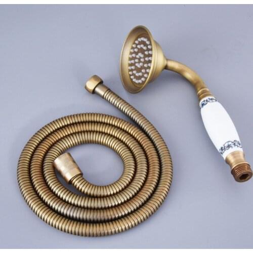 HotelSpa Retro Antique Brass 59" Extra Long Flexible Tube Stretchable Hose Pipe & Ceramic Hand Held Spray Shower Head Dhh116