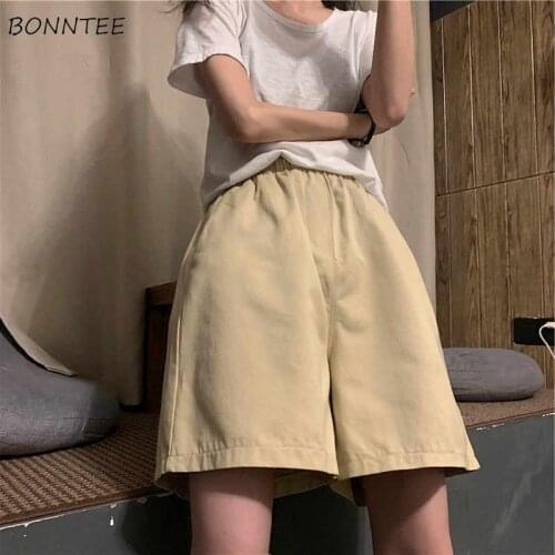 Shorts Women Plus Size 5XL Straight Solid Khaki Simple Basic Design Korean Preppy Style High Street All-match Popular Fashion