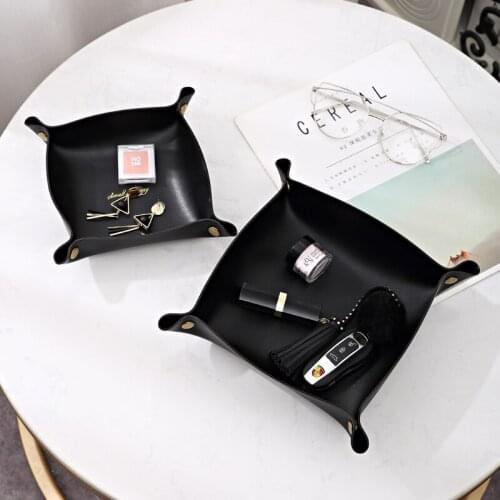 Nordic Ins Leather PU Desktop Storage Box Key Hall Storage Tray Cosmetics Jewelry Lipstick Sundries Storage Box