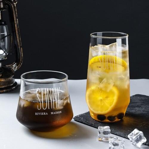 Coffee Glass Mug Black Letter Printed Milk Tea Coffee Beer Cup Cocktail Glass Crystal Transparent Mugs Drinkware Couple Gifts