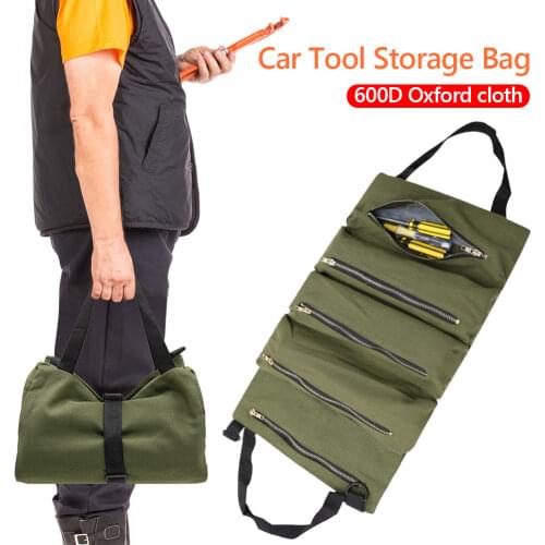Car Tool Roll Up Bags Canvas Storage Carrier Pouch Tools Tote Sling Holder Car Back Seat Hanging Organizer Zipper Carrier Tote