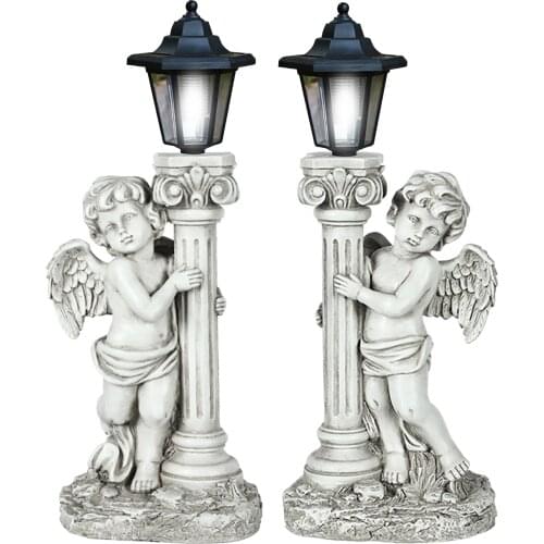 Antique Angel Garden Decoration Solar Power Lamp For Outdoor Courtyard Resin Angel Ornaments Light For Gifts