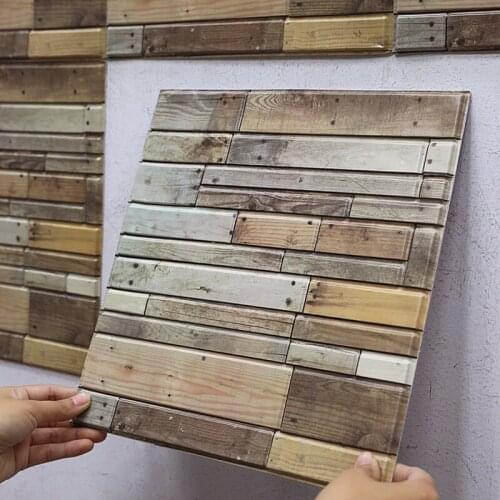 30x30CM 3D Retro Homestay Antique Wood Grain Three-Dimensional Wall Sticker Wallpaper Self-Adhesive TV Background
