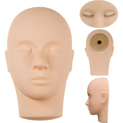 High Quality Eyelash Practice Training Head for Makeup Cosmetology Flat Soft Silicone Head Mannequin Flat Head Silicone Practice