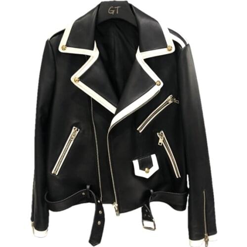 O-Neck Spring Womans Real Leather Jackets Long Sleeve Casual Ladies Sheepskin Leather Coats Basic Female Jacket