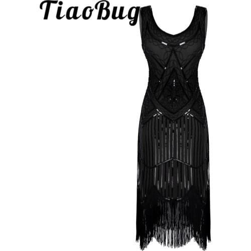 New Arrival Cocktail Dresses Womens Cheap A-line Lace Sequins Beaded V-Neck Sleeveless Fringed Tassels Hem Flapper 1920s Dress