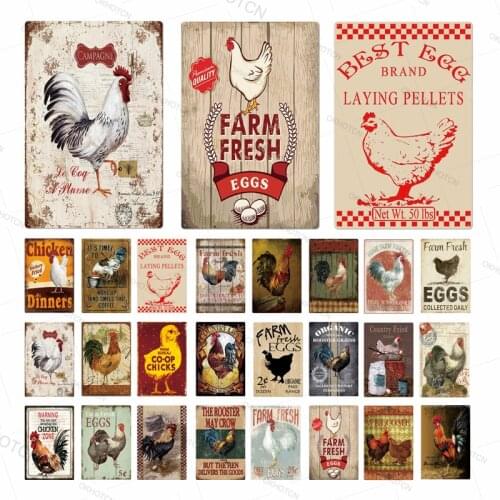 Vintage Fresh Chickens Eggs Tin Signs Kitchen Gardens Farm Decor Iron Painting Tin Plate Poster Customized