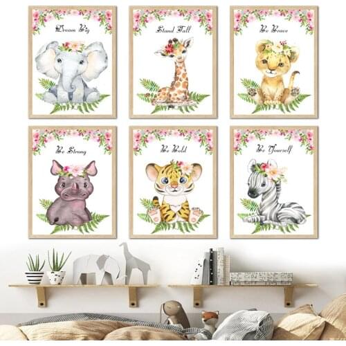 Animals Cartoon Elephant Lion Tiger Zebra Wall Art Canvas Painting Nordic Posters And Prints Wall Pictures For Kids Room Decor