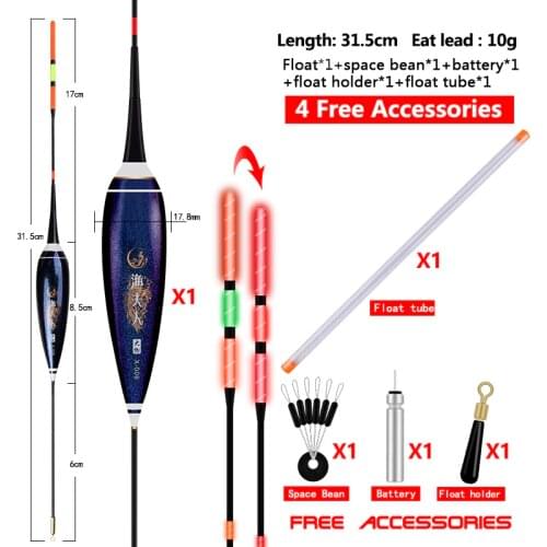 1Pc Big Loading Lead Luminous Float Gravity Sensor Color Changing Tail Float+1 CR425 Battery+1 Float Holder+1 Space Bean+1 Tube