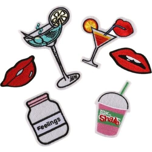 50pcs/lot Embroidery Patches Letters Clothing Decoration Accessories Drink Lips Shirt Biker Bag Diy Iron Heat Transfer Applique
