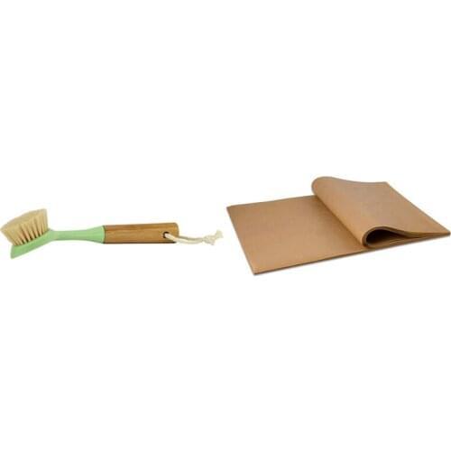 100Pcs Unbleached Parchment Paper, Precut Baking Liners Sheets Paper With 1Pcs Natural Bamboo Dish Brush Hand Brush