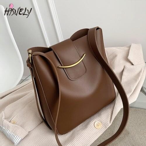 2 Pcs/set Vintage Simple Small PU Leather Bucket Crossbody Bags For Women 2021 Designer Luxury Black Shoulder Handbags bolsos