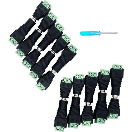 20 pcs DC Male Female Connectors Plug 5.5 x 2.1mm Jack Adapter Power Supply Connector For Led Strip Light 3528 5050 5630 5730