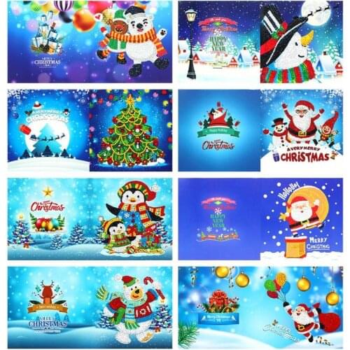 4/6/8/12pcs Christmas Theme Handmade Cards DIY Special Shaped Diamond Painting Cards Kids Gifts Party Christmas Decoration