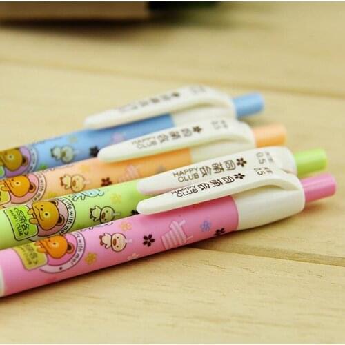 4 PCS Heat Transfer Print Cartoon Pattern Ballpoint Pen for School Stationery and Office Supplies 0.5mm Blue Ink 4color