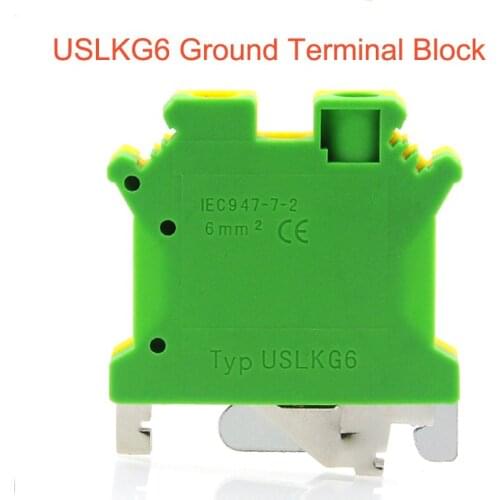 5/10/50pcs Din Rail Mount Ground Screw Terminal Block USLKG6 Bornier Electric Wire Connectors UK6N Earth morsettiera cable 10AWG