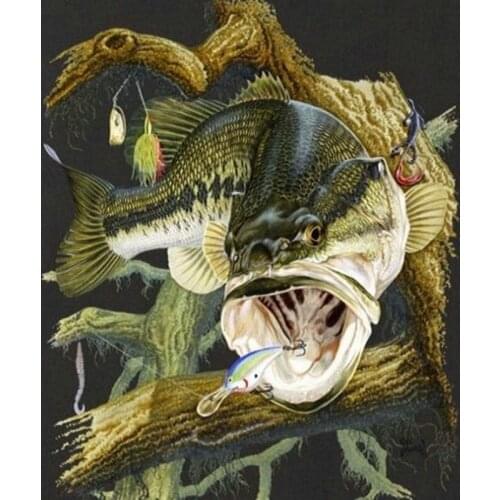 Daimond Painting Full Square/Round Drill Bass fishing 5D Diamond Rhinestone Embroidery Painting Cross Stitch Kit fish Picture