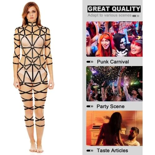 Full Body Bondage Rope Spandex Harness Toys For Women Goth Cross-Tie Body Suspenders Straps Garter Belt BDSM Sex Accessories Set