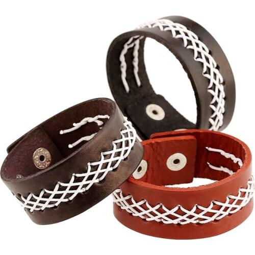 Genuine Leather Vintage Nets Braided Pure Color Charm Wrap Punk Bracelet For Men New Arrival Adjustable Women Bracelet