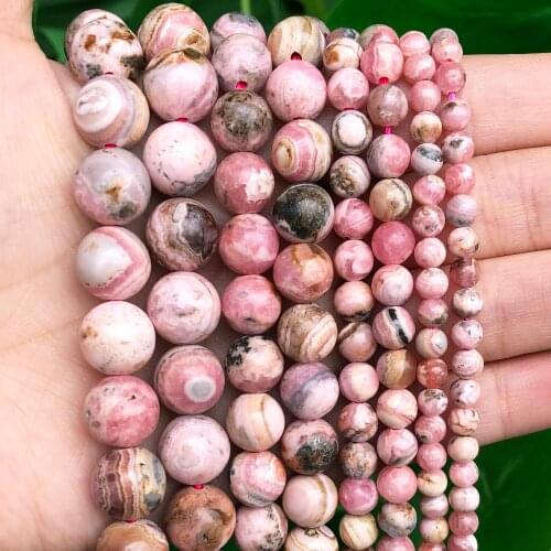 AAA Grade Natural Genuine Stone Argentina Rhodochrosite Loose Round Beads For DIY Making Jewelry Bracelet Accessories 15''Inches