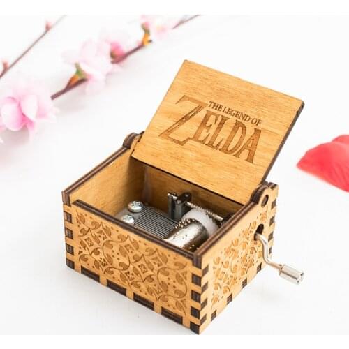 Antique carved wooden music box hand-held music box game link theme creative music box adult childrens gift