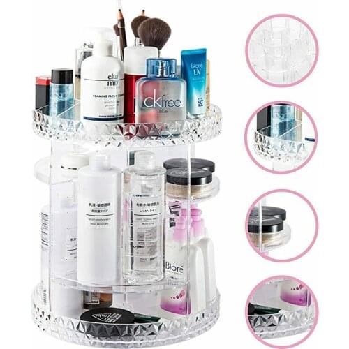 Home Organization Makeup Cosmetic Rack Holder 360 Degree Rotating Organizer Storage Case Clear