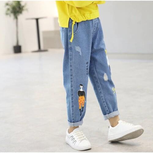 Teenage Girls Jeans 2020 New Cartoon Print Casual Long Trousers Kids Outfit