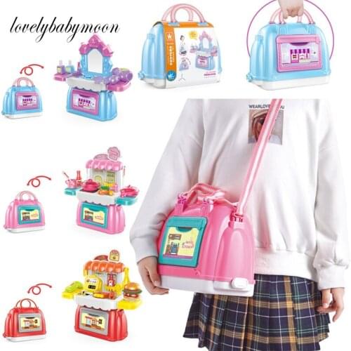 Childrens Play House Toy Suitcase 2 in 1 Simulation Kitchen Tableware Tool Dressing Table Doctor Set Dress Up Toy For Boy Girls