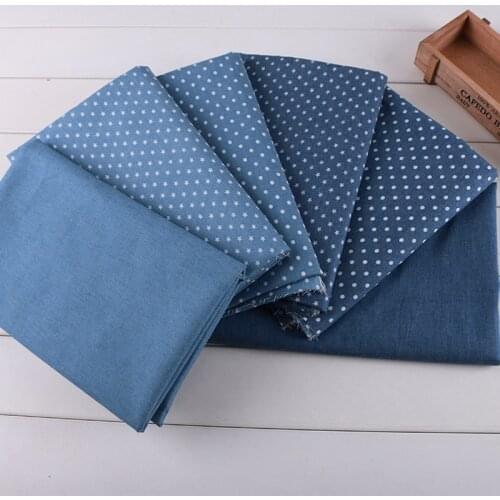 Printed Star Dot Denim Blue Jeans Fabric for DIY sewing dress trousers color soft washed denim old doll dress fabric