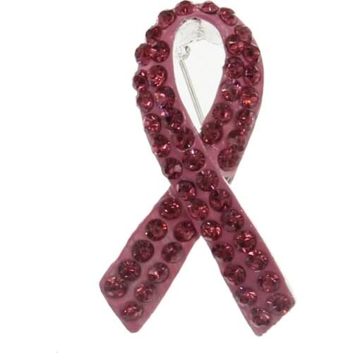Pink Ribbon Rhinestone Enamel Breast Cancer Pin Brooch