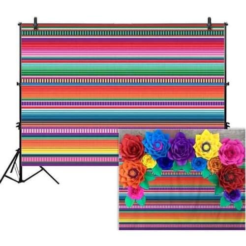 MEHOFOTO Taco Party Photography Background Mexican Carnival Cinco De Mayo Serape Colorful Stripe Decor Backdrop Photocall Prop