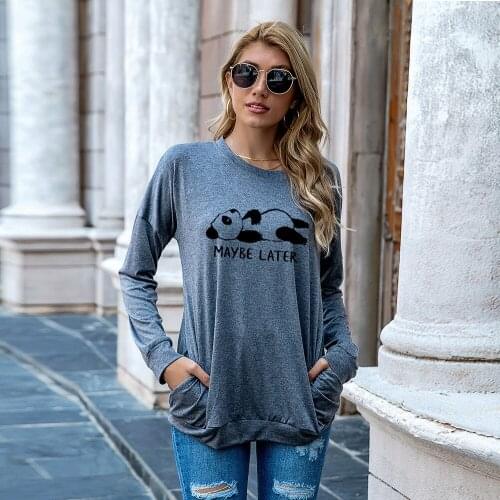 Panda Letter Printed Long Sleeve T-shirts Women Autumn Winter Graphic Tees Casual Tops for Teens Kawaii Clothes