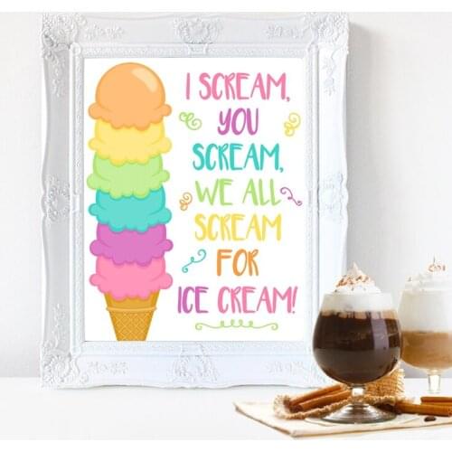 Ice Cream Sign Canvas Poster Prints Party Decoration We All Scream For Ice Cream Quote Art Painting Picture Nursery Decor
